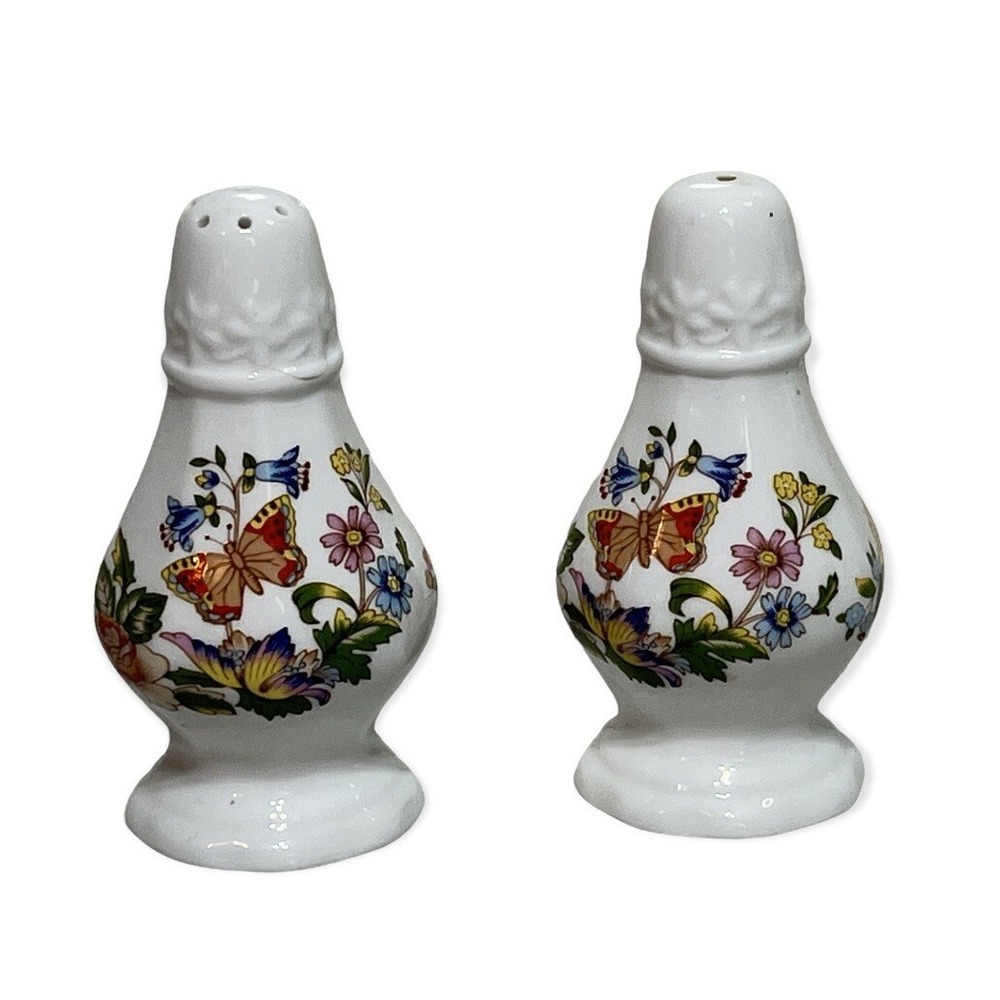 Aynsley Cottage Garden Salt Pepper Shakers Butterflies Wild Flowers England